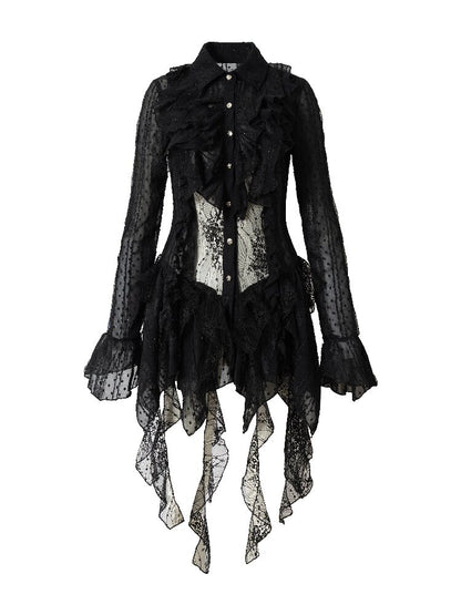 Openwork Lace Irregular Shirt Dress【s0000015941】