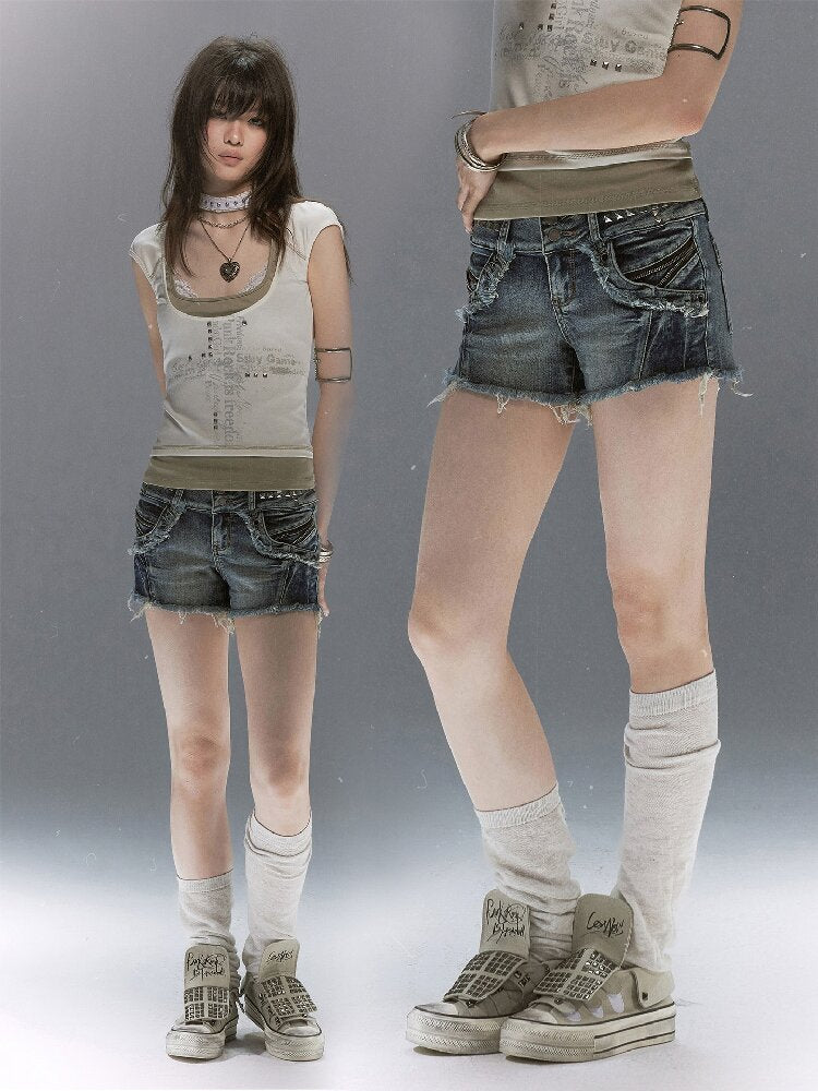 Party By The Sea Rivet Denim Shorts【s0000017042】