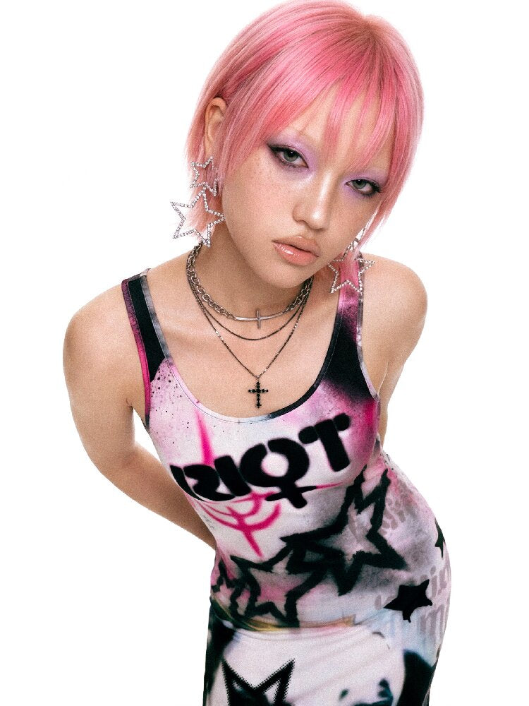 Original Graffiti Slim Vest Dress【s0000017402】