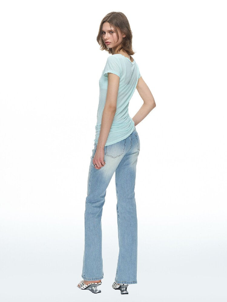 Light Washed Slim Bootcut Jeans【s0000015876】