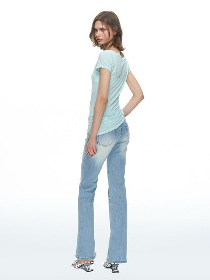 Light Washed Slim Bootcut Jeans【s0000015876】