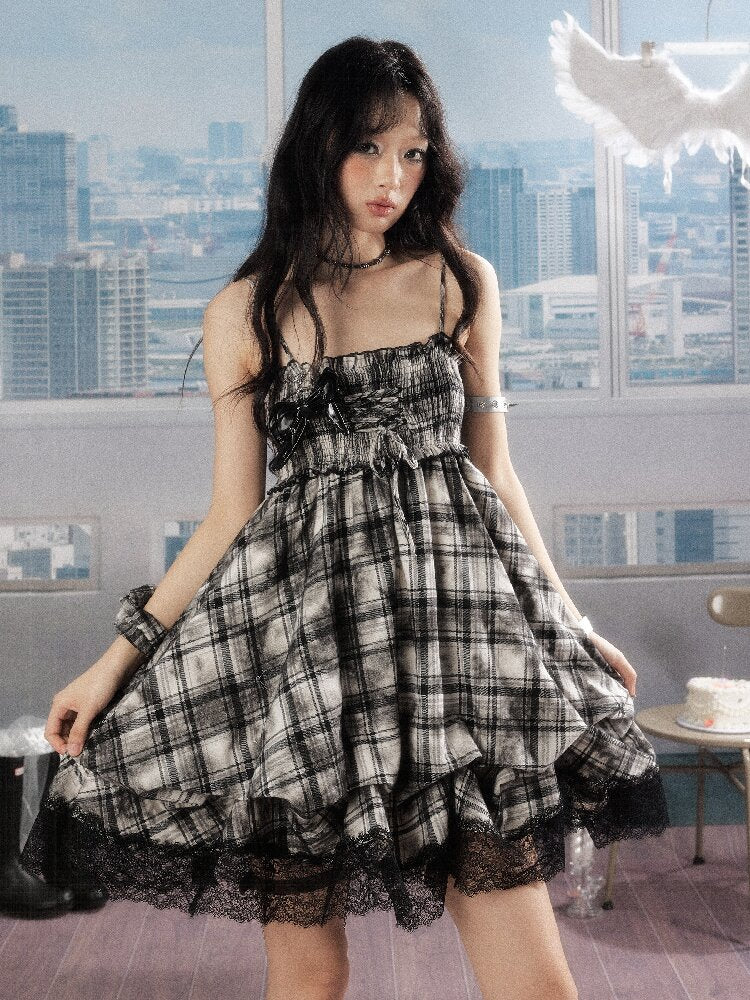 Lace Patchwork Plaid Sundress【s0000016277】