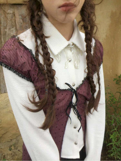 Blue Plaid Polka Dot Long Shirt【s0000014902】