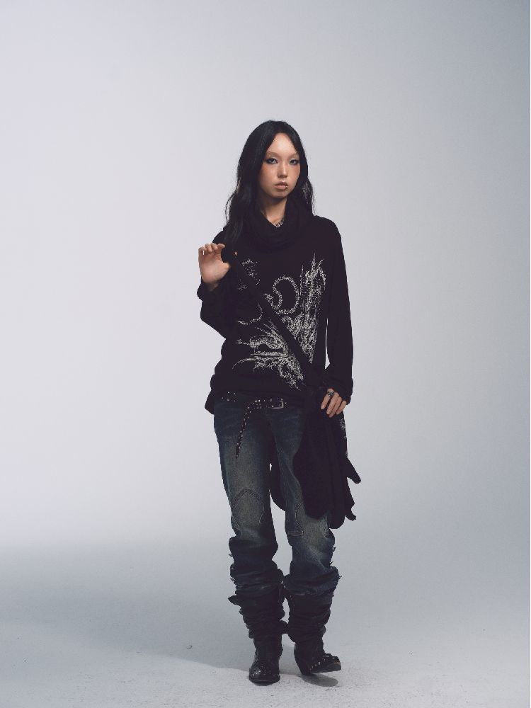 High Neck Loose Printed Sweater【s0000011228】