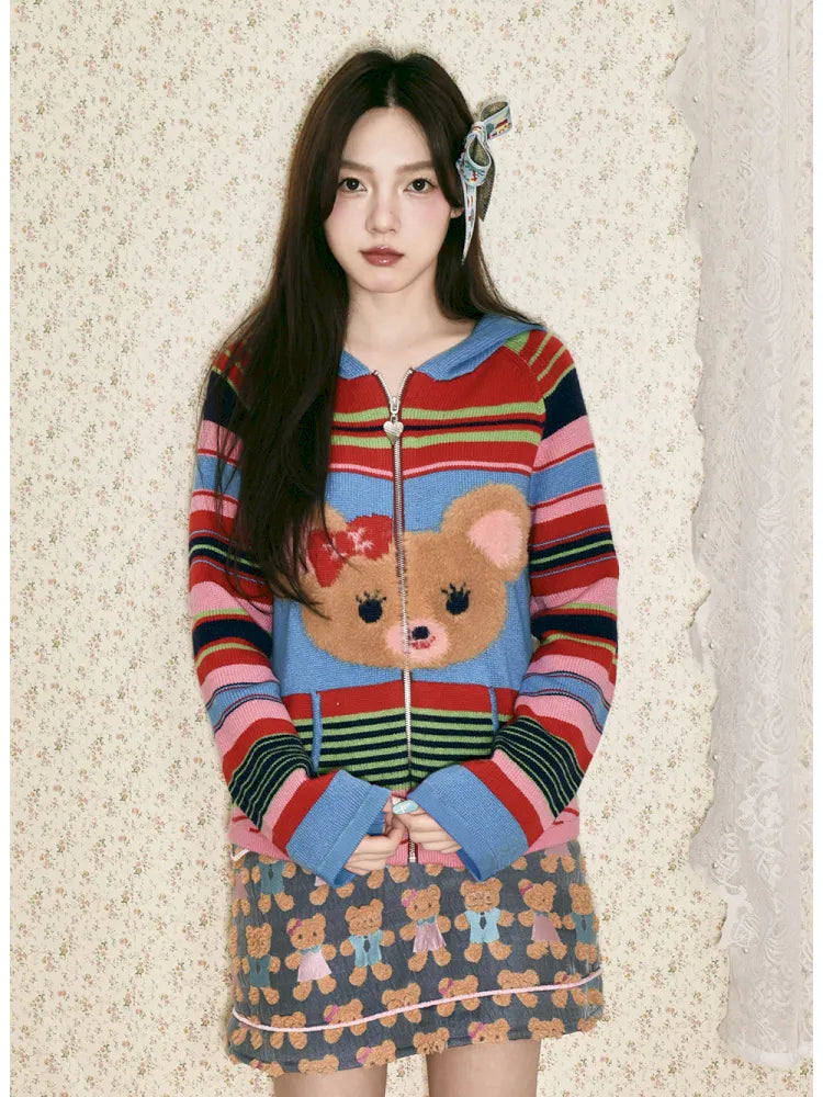 Bear Knit Long-Sleeve Hooded Cardigan【s0000014139】