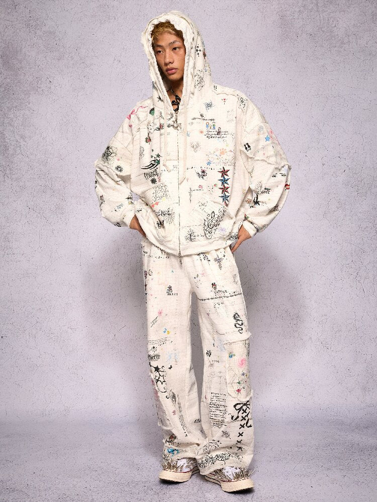 Torn Manuscript Print Sweatshirt Jacket【s0000018735】