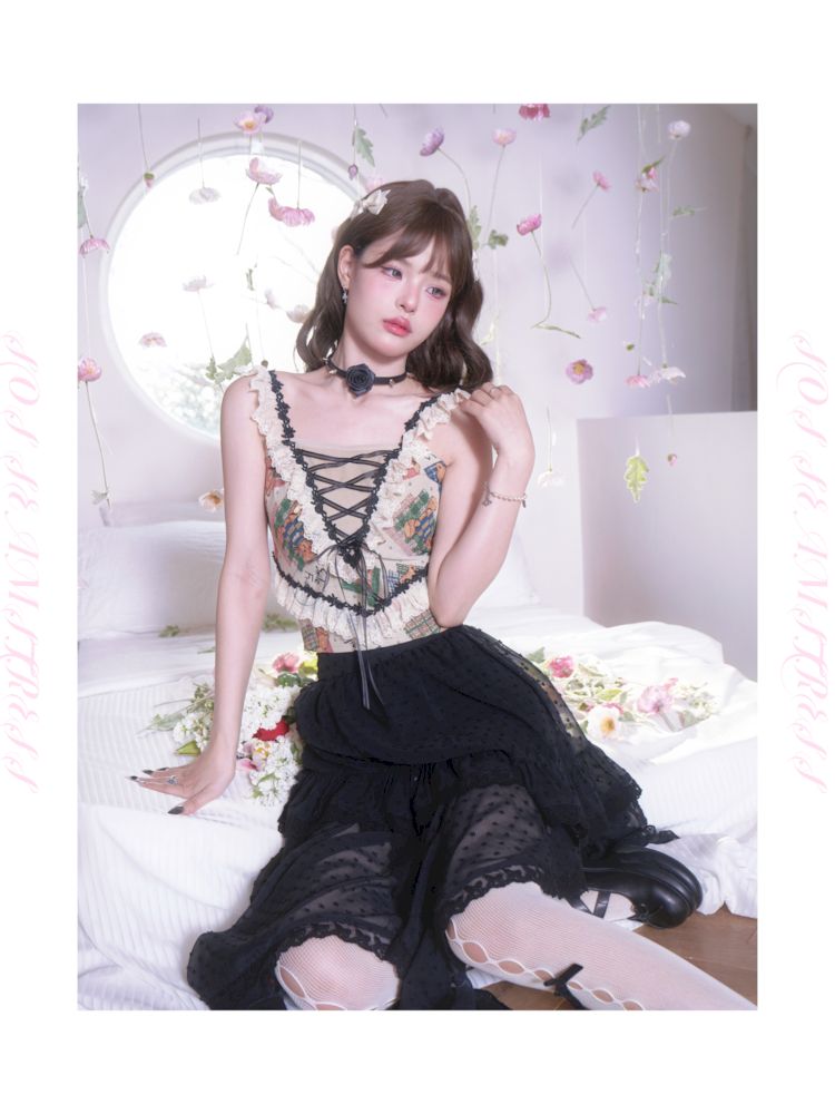 Polka Dot Irregular Hem Lace Ruffle Half Skirt【s0000007872】