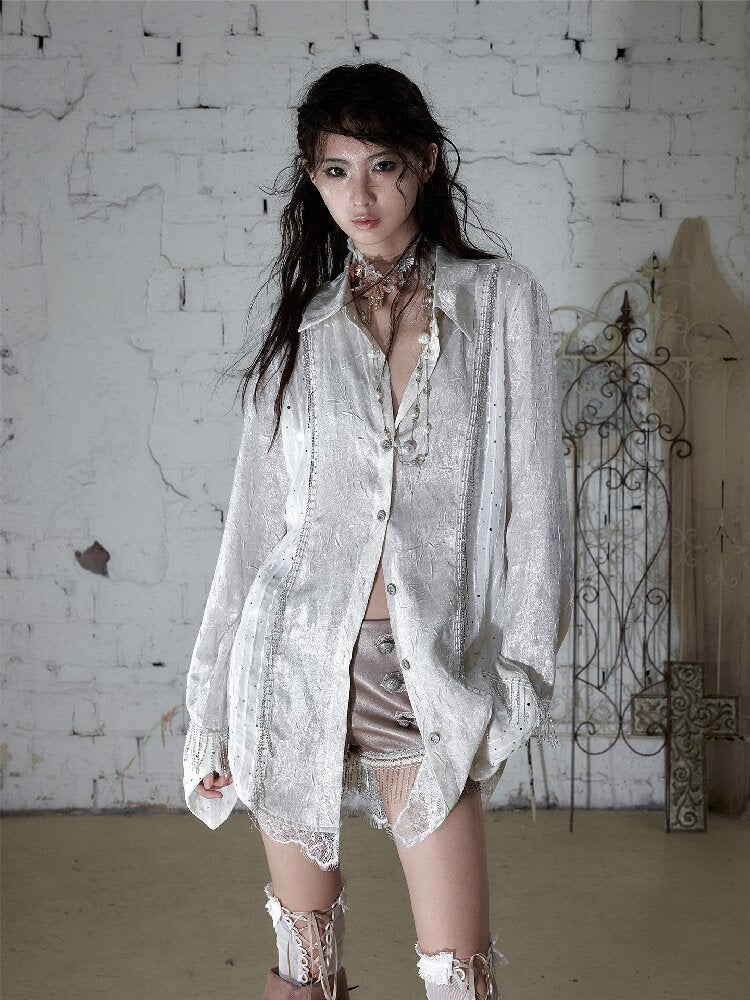 Baroque Chain Satin Long Shirt【s0000017240】