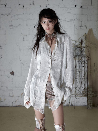 Baroque Chain Satin Long Shirt【s0000017240】