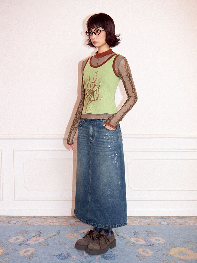Low- Waisted Denim Mid-Length Half Skirt【s0000011643】