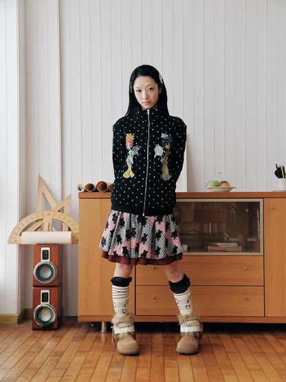Velvet Polka Dot Fleece Top Collar【s0000018705】