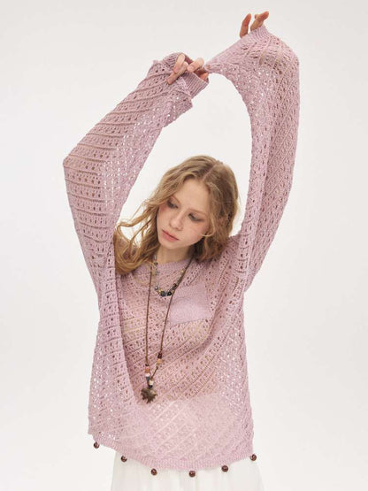 Diagonal Openwork Beaded Knitwear【s0000015405】