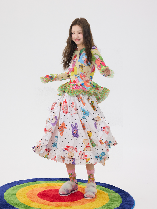 White Polka Dot Lace Cotton Skirt【s0000016195】