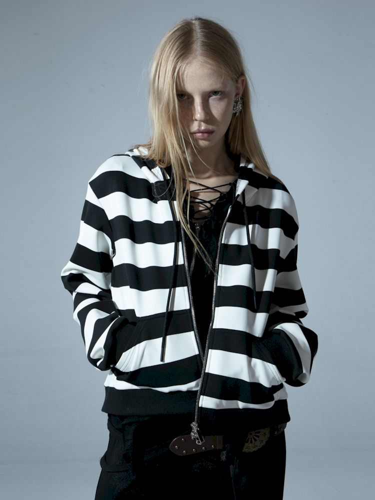 Punk Clashing Stripes Hooded Sweatshirt【s0000009768】