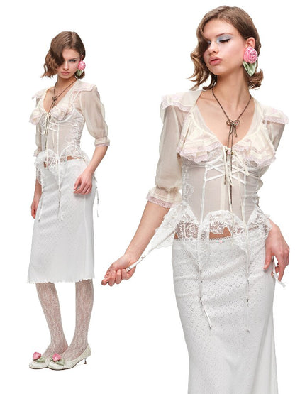 Mid Sleeve Ruffle Chiffon Shirt【s0000016913】