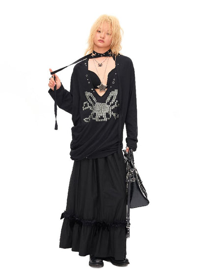 Studded Rabbit Skull Pleated Top【s0000016489】