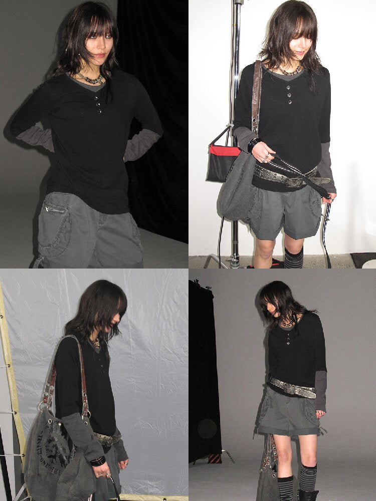 Paneled Punk Long Sleeved T Shirt【s0000016236】