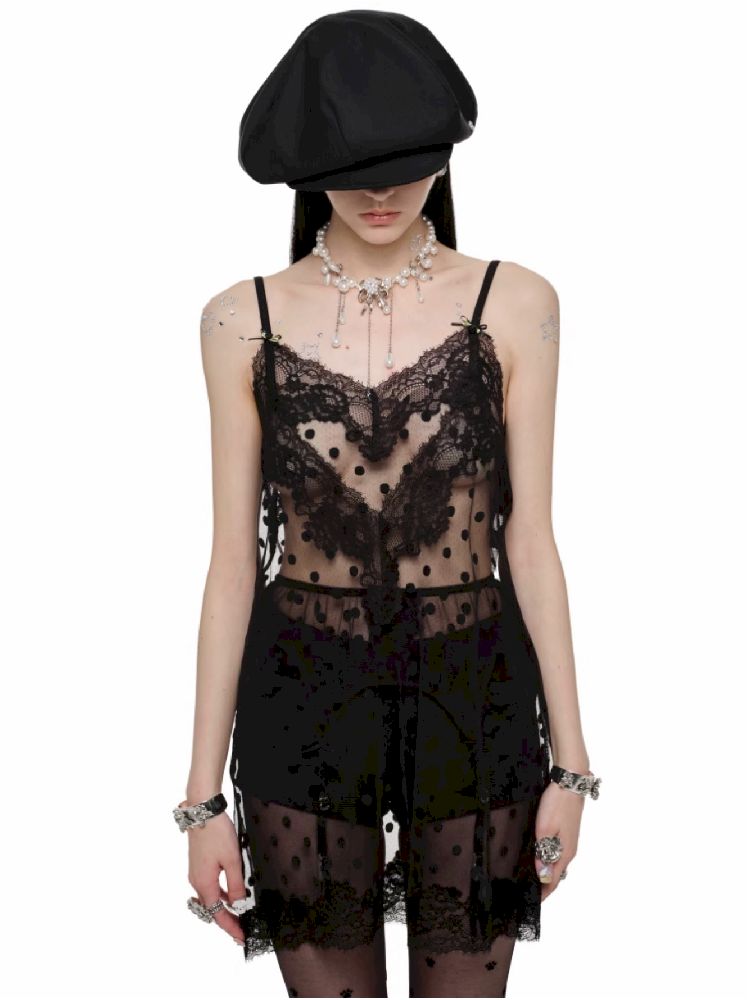 Lace See Through Halter Dress【s0000011602】