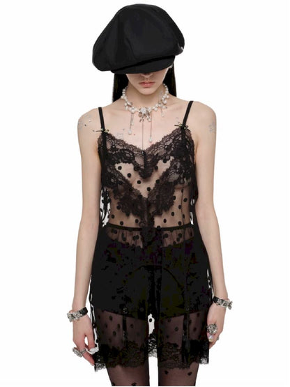 Lace See Through Halter Dress【s0000011602】