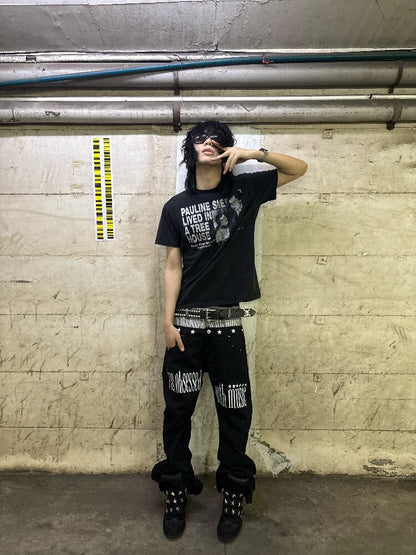 Spliced Star Curved Stacked Jeans【s0000018256】