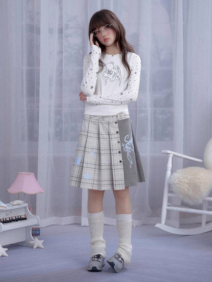 Check Graffiti Print Midi Skirt【s0000014365】