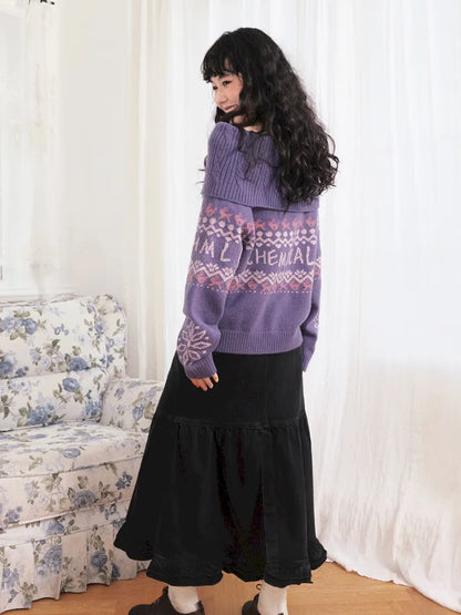 Two-Way Fair Isle Chunky Knit Pullover Sweater【s0000013994】
