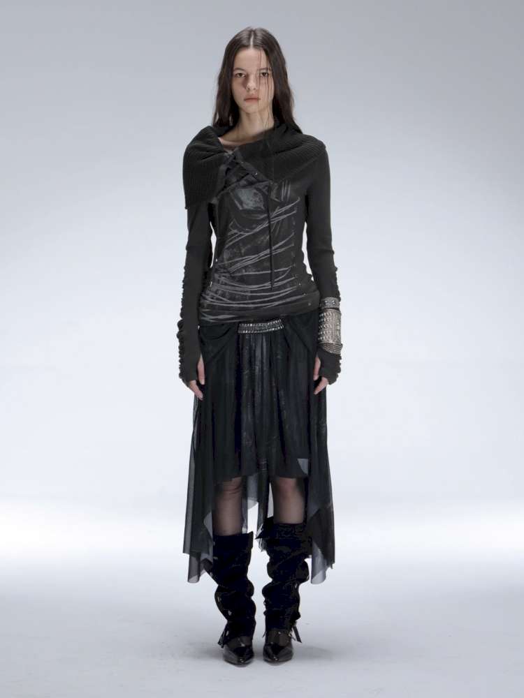 Mysterious Castle Print Mesh Skirt【s0000014716】