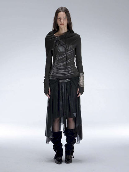 Mysterious Castle Print Mesh Skirt【s0000014716】