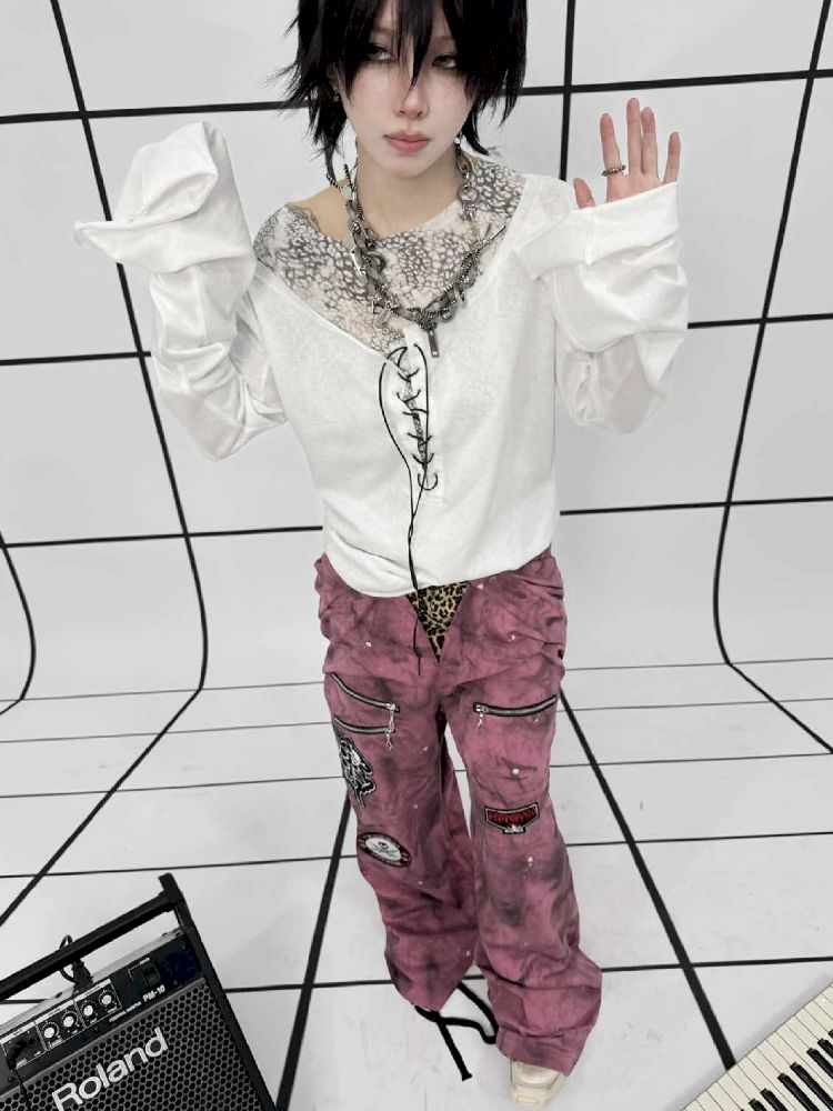 Punk double-waisted pink pants【s0000011686】