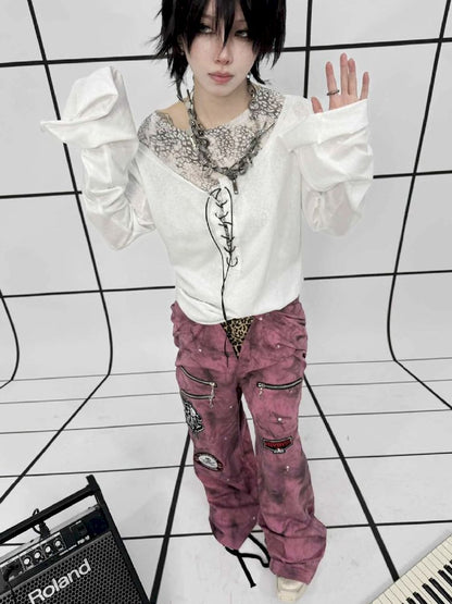 Punk double-waisted pink pants【s0000011686】