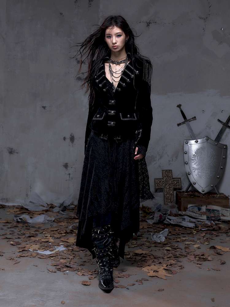 Waist-Defining Flocked Suit Jacket【s0000014458】