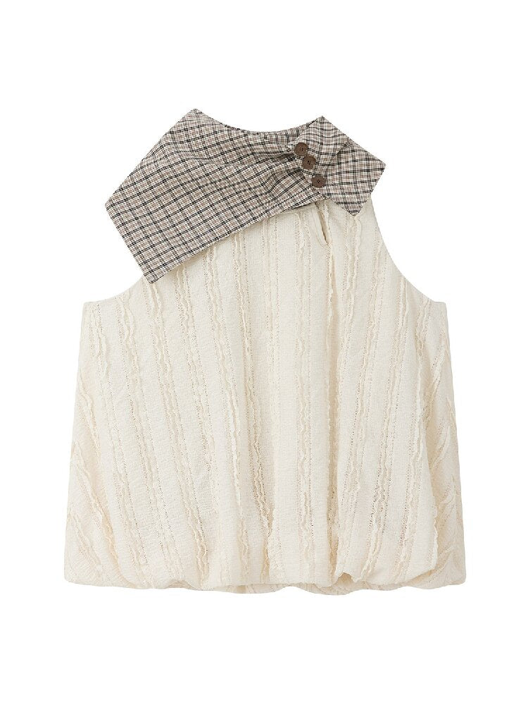Plaid Ruffled Lace Short Sleeve Top【s0000016537】