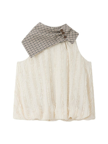 Plaid Ruffled Lace Short Sleeve Top【s0000016537】