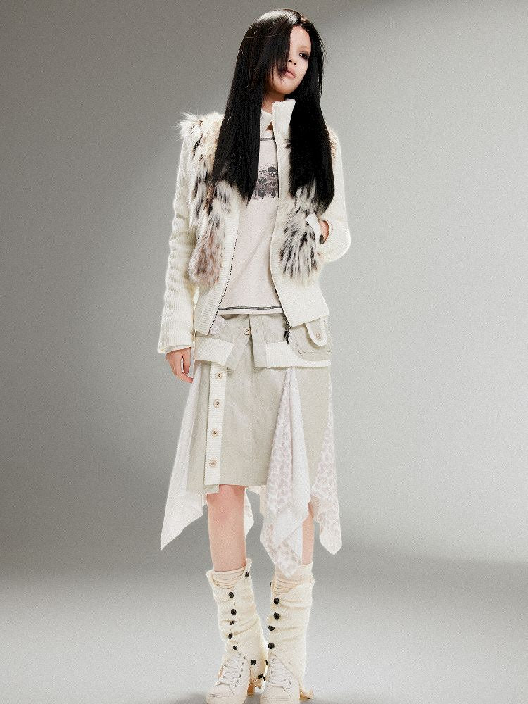 Knit Splicing Eco-Fur Slim Jacket【s0000011251】