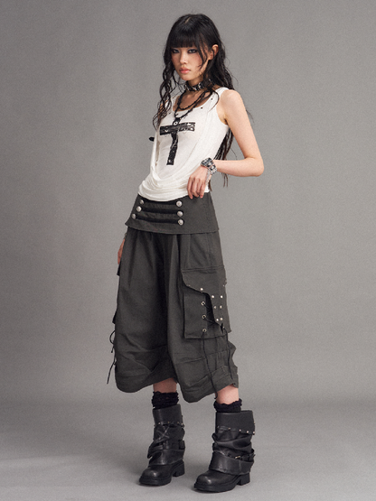 Distressed Low Waist Workwear Shorts【s0000017527】
