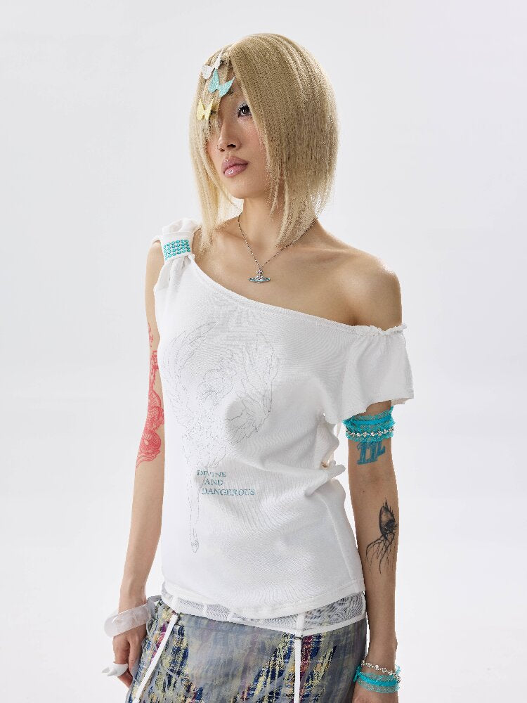 Single Shoulder Wrinkled T Shirt【s0000017639】