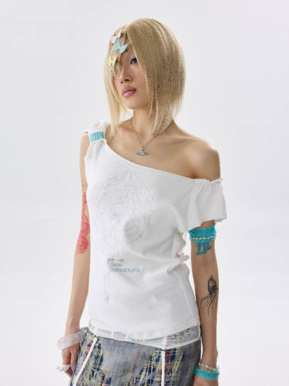 Single Shoulder Wrinkled T Shirt【s0000017639】