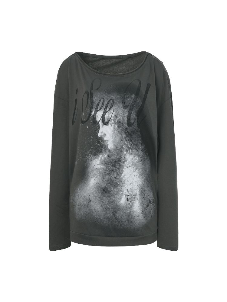 Slant Shoulder Round Neck Printed T-Shirt【s0000011842】