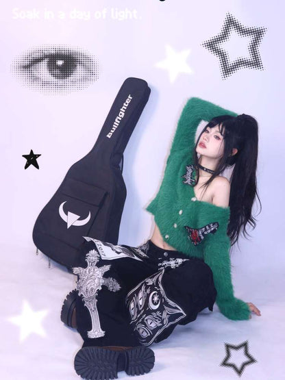 Green Y2K Loose Velvet Sweater【s0000014623】