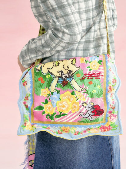 Yellow Plaid Handkerchief Kitten Crossbody Bag【s0000019248】