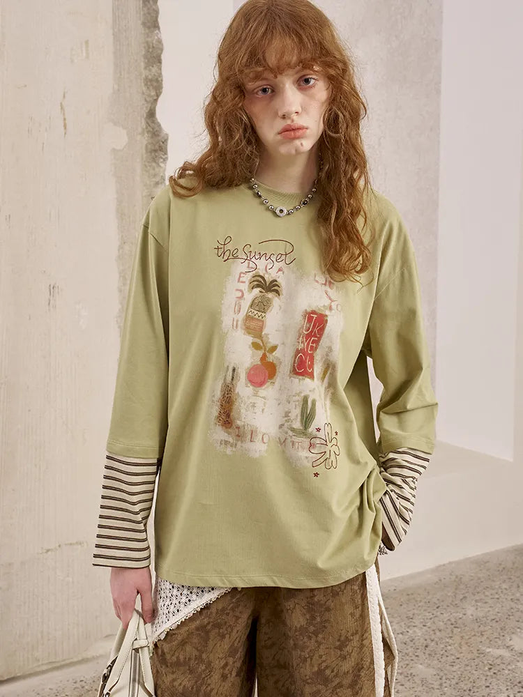 Patchwork Oversized Long-Sleeve T-Shirt【s0000014044】