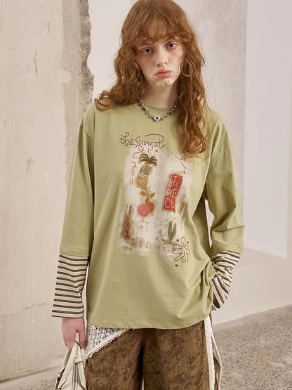 Patchwork Oversized Long-Sleeve T-Shirt【s0000014044】