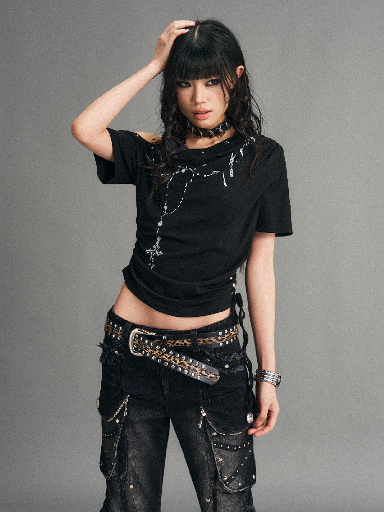 Street Punk Cross Halter T-Shirt【s0000017531】