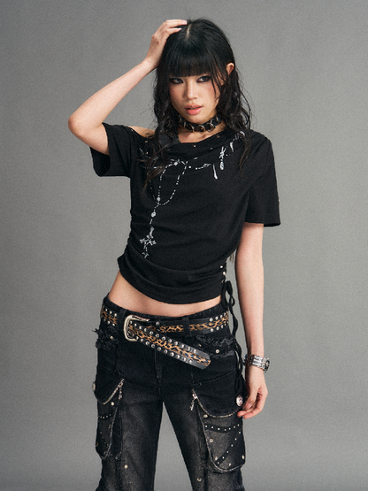 Street Punk Cross Halter T-Shirt【s0000017531】