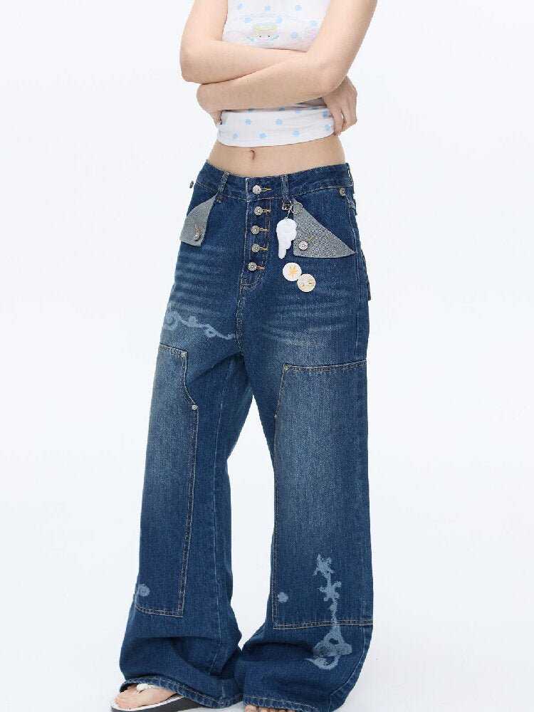 Stud Washed Two Tone Raw Jeans【s0000016398】