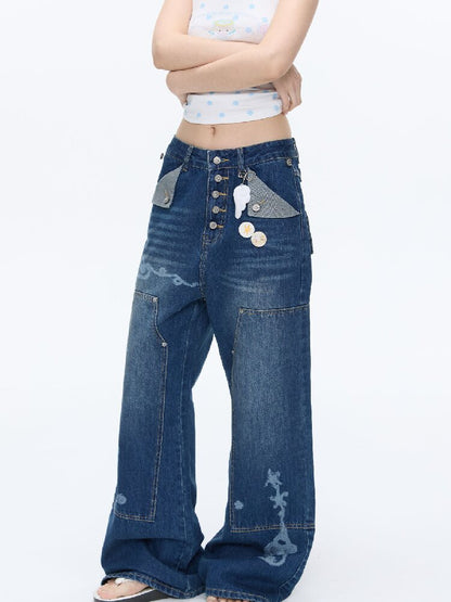 Stud Washed Two Tone Raw Jeans【s0000016398】