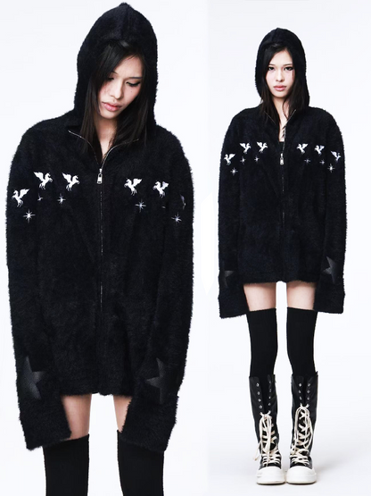 Pentagram Leather Mohair Hooded Jacket【s0000018202】
