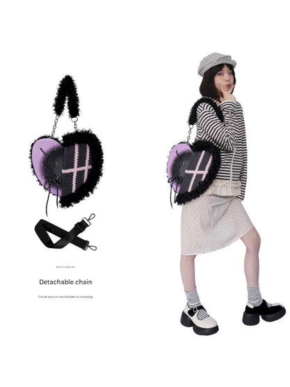 Graffiti Splicing Hairy Love Crossbody Bag【s0000014614】