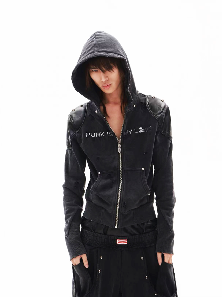 Red Star Skull Leather Hoodie Jacket【s0000018341】