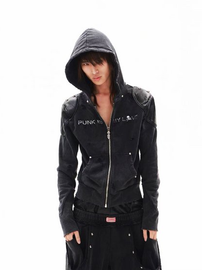 Red Star Skull Leather Hoodie Jacket【s0000018341】